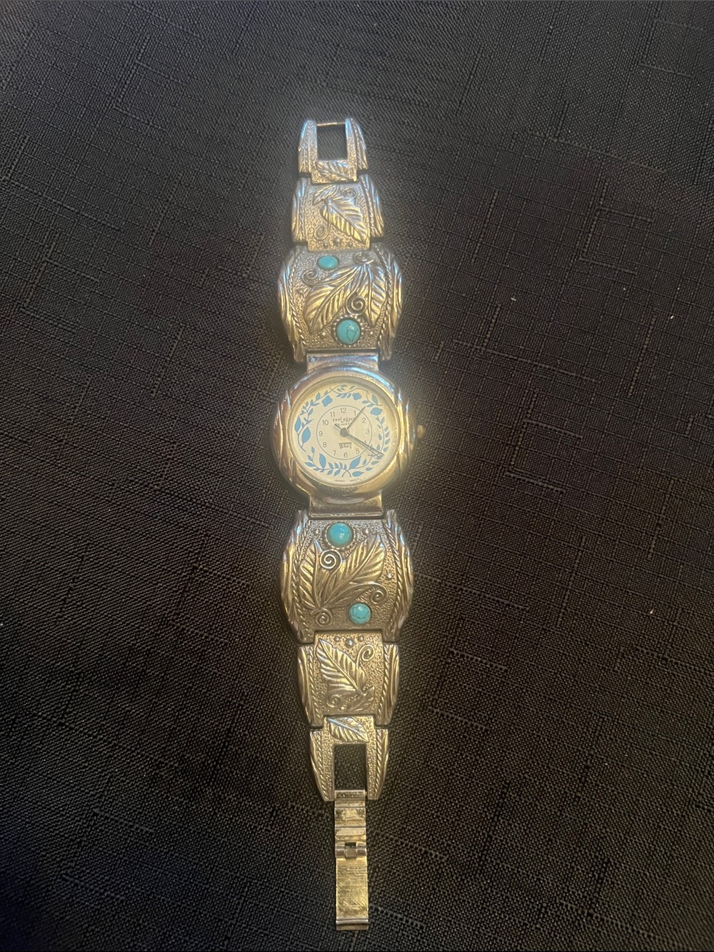 Exp LrAess Silver Turquoise Accent Women's Bracelet Watch
